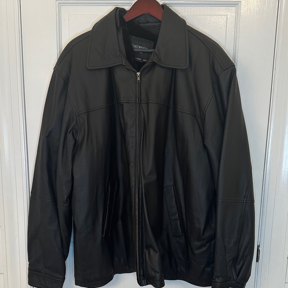 Dimension Black‎ Leather Jacket with Fleece Lining size XXL EUC